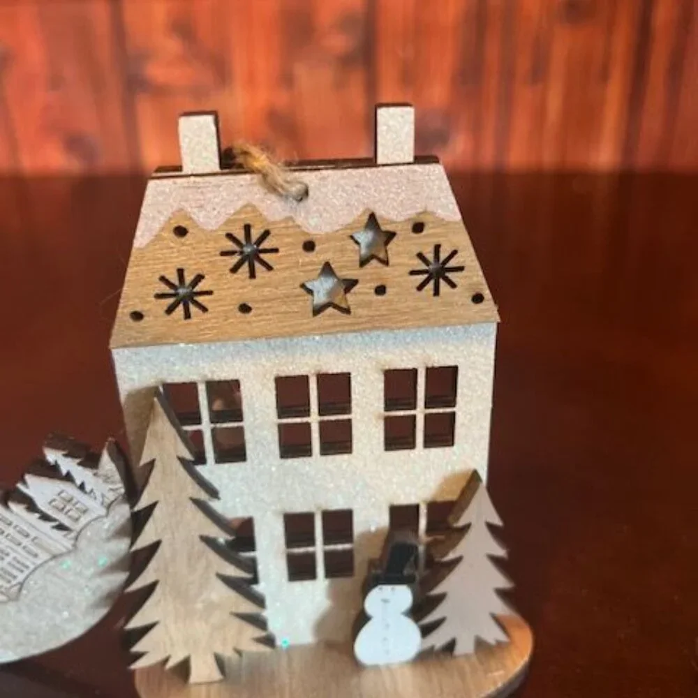 Set Of 4 Wooden Christmas House christmas Ornaments With Reindeer , Snowman,moon